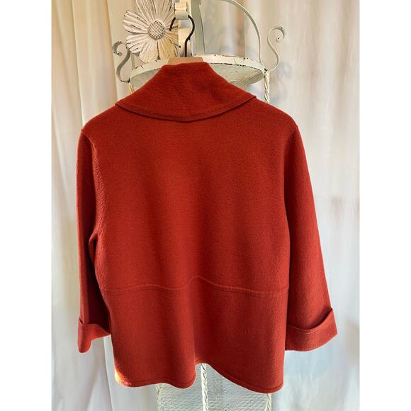 Chicos Sweater Cropped Wool Shawl Collar Cuffed Sleeves Burnt Orange Size Large - Picture 2 of 9